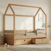 Casakids Kiddy Natural Παιδικό Κρεβάτι Montessori 3 σε 1 με Αφαιρούμενη Σκεπή 110cm
